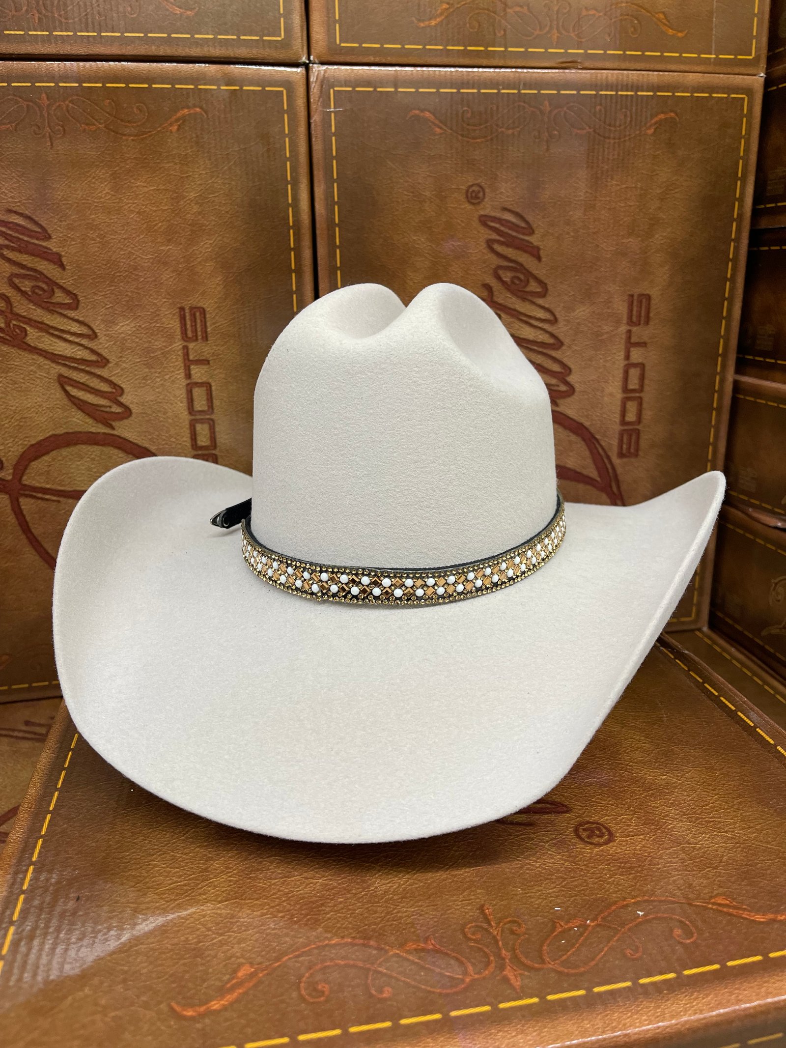 White Bead Gold Rhinestone